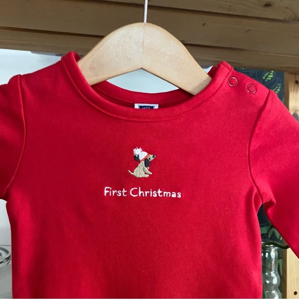 Janie and Jack Red Baby’s First Christmas Dog Embroidered Onesie